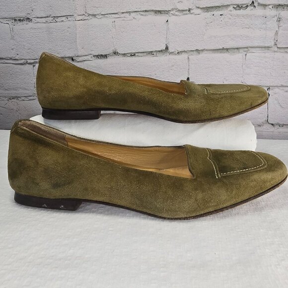 COLE HAAN OLIVE GREEN SUEDE LOAFERS WOMENS SIZE 7 CRAFTED IN ITALY - Picture 6 of 6